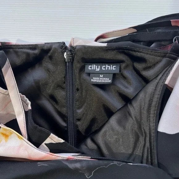 City Chic Cold Shoulder Dress Black Austin Floral Rose Draped Plus Size M 18 - Picture 12 of 15